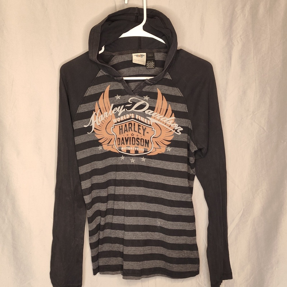 Hoodie Pull over Harley-Davidson long sleeve striped shirt large flawed
